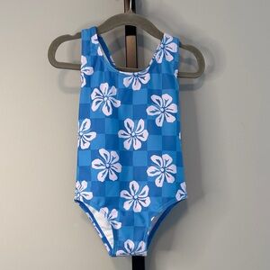 Little Surfer Dude Girls Blue Hibiscus One-Piece Swimsuit Size 2T New NWOT